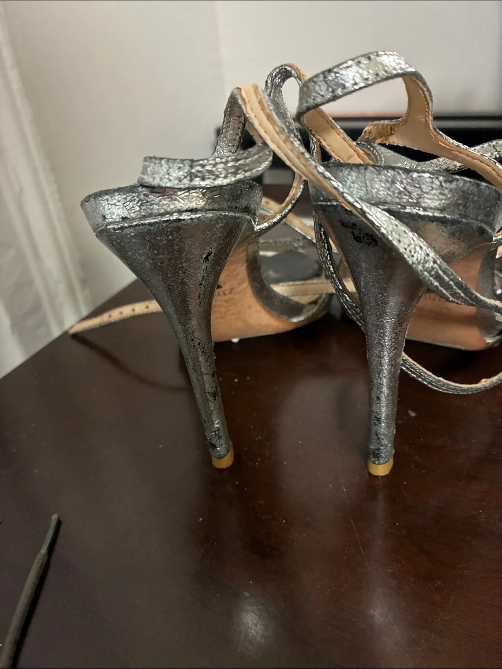 SCHUTZ Silver Metallic Strappy Lace-Up Heels
